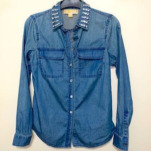 EUC Michael Kors XXS Rhinestone Denim Button Down